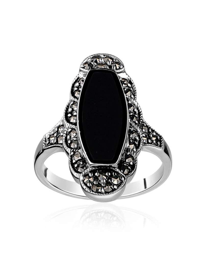 Black Onyx Ring with Marcasites Larus Jewellery